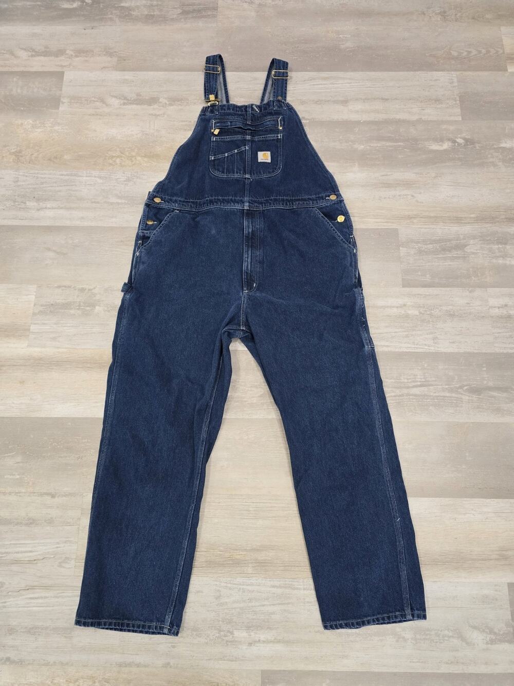 Carhartt Men's 104672 DST Loose Fit Denim Bib Overalls Darkstone Blue 42 x 32